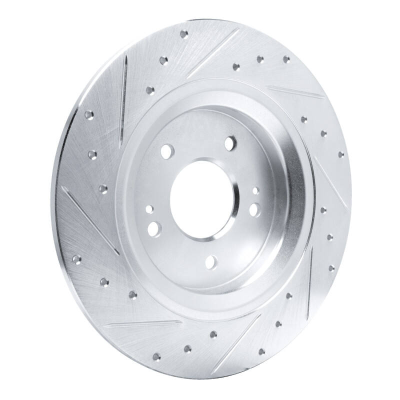 Hyundai Santa Fe Brake Rotor (1) - Rear Right - R1 Concepts - Drilled & Slotted - Silver - `21-`25